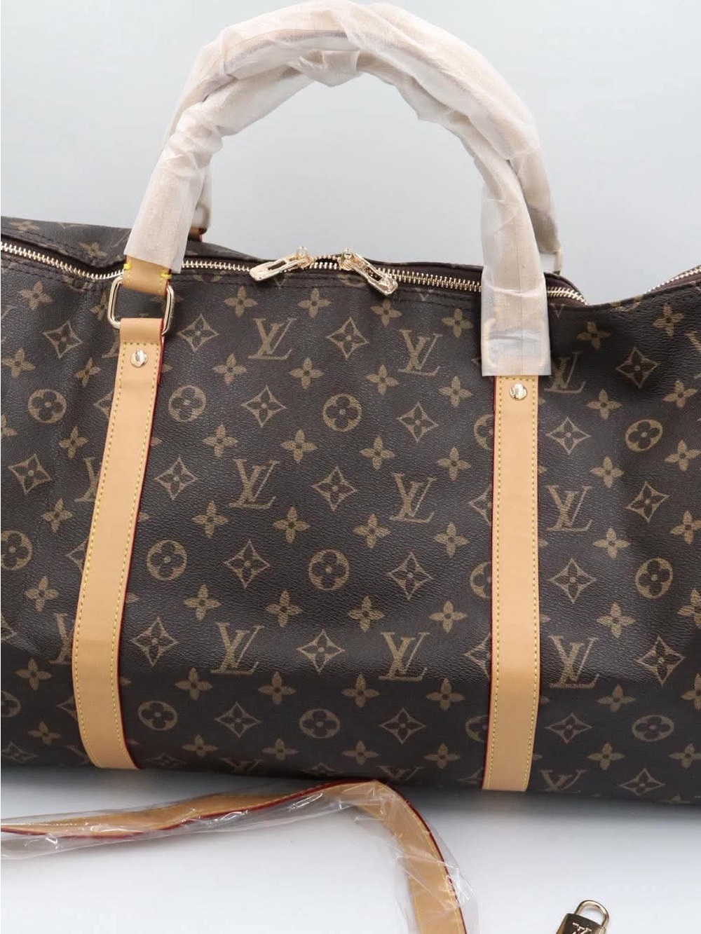 Brown Monogram Canvas Duffel with Tan Trim